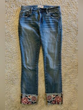 Driftwood Colette Flower Cuffed Jeans, Size 26